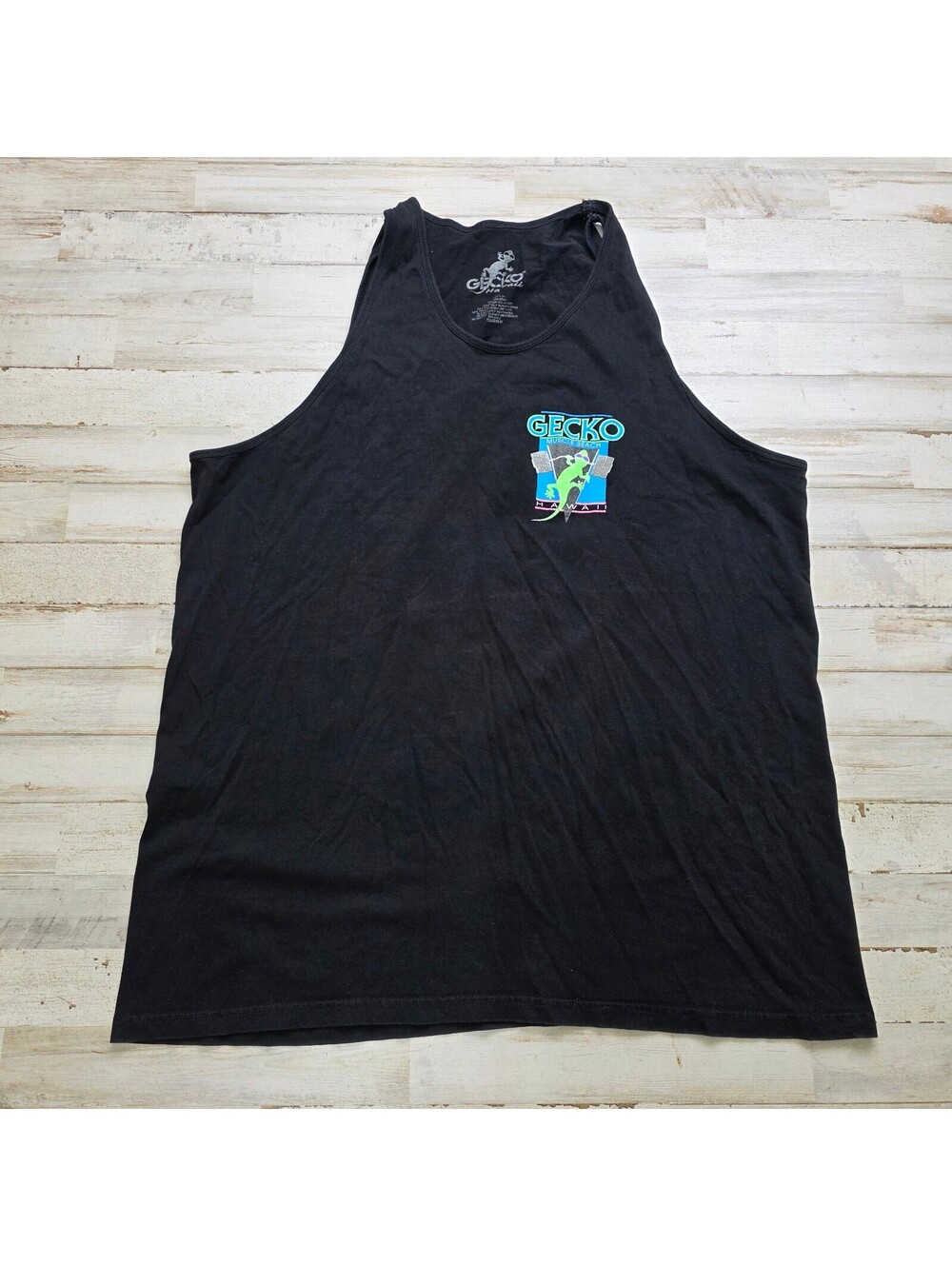 Gecko Hawaii Muscle Beach Tank Top XL Black Gecko Graphic 100% Cotton Surf Beach